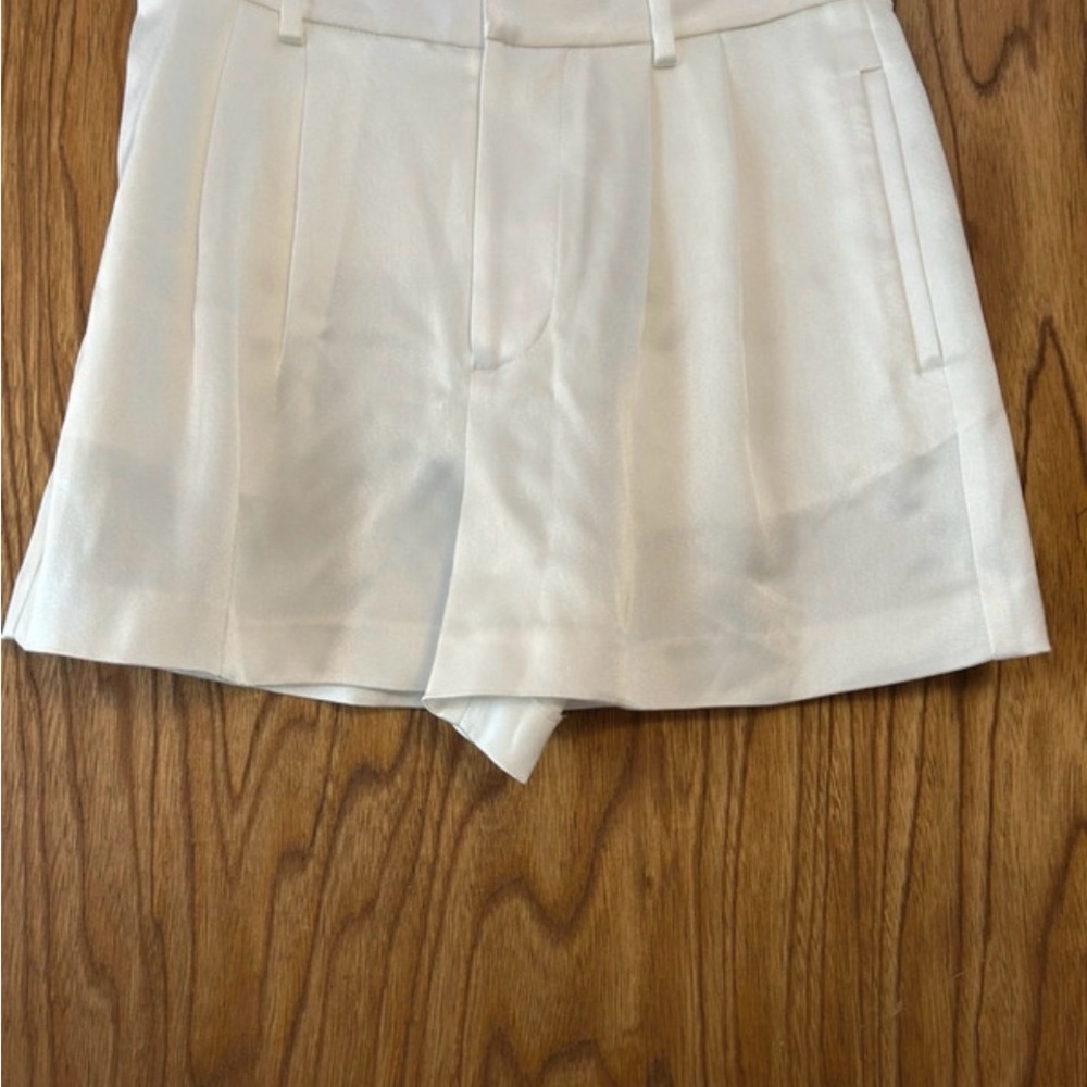 Alice + Olivia white satin mini shorts
